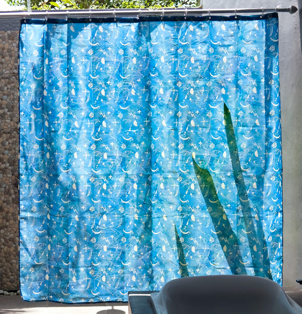 Moon Night Blue Shower Curtain Liner
